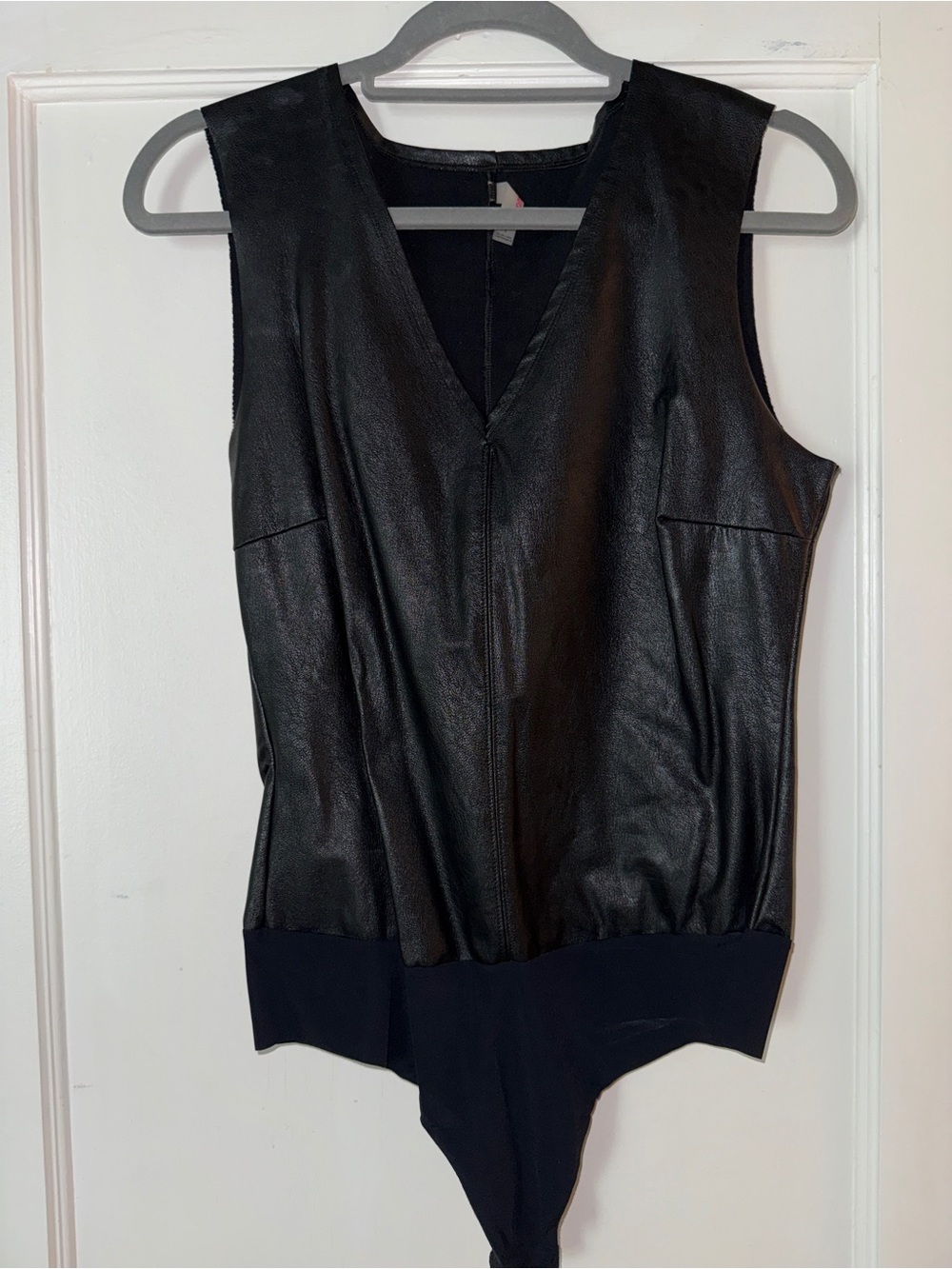 Commando Black Faux Leather V-Neck Bodysuit